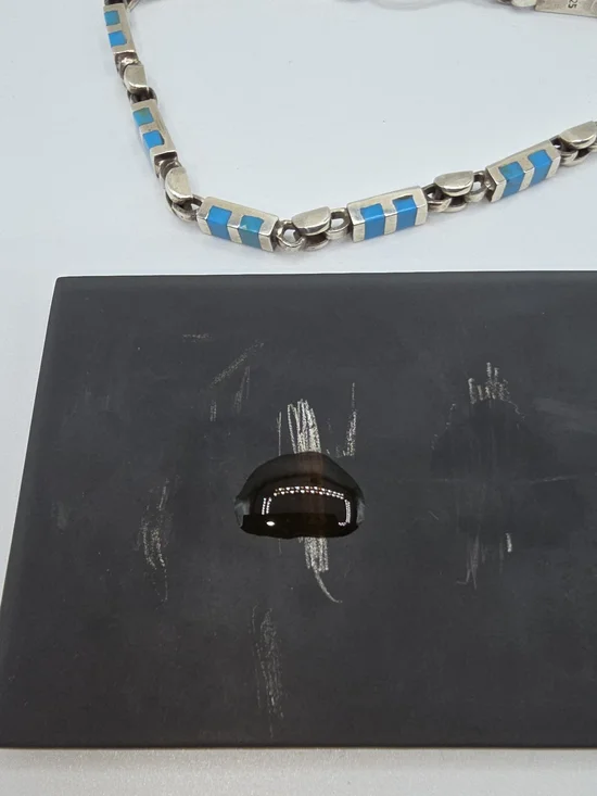 VTG Sterling Silver Turquoise Inlay Link Bracelet 7.5" Southwestern Zuni Style - Picture 8 of 10